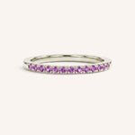 White Gold Amethyst Birthstone Stackable Ring front view on white background