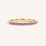 Yellow Gold Amethyst Birthstone Stackable Ring front view on white background