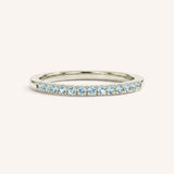 White Gold Aquamarine Birthstone Stackable Ring front view on white background