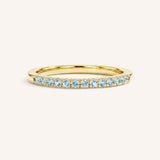 Yellow Gold Aquamarine Birthstone Stackable Ring front view on white background