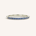 White Gold Blue Sapphire Birthstone Stackable Ring front view on white background