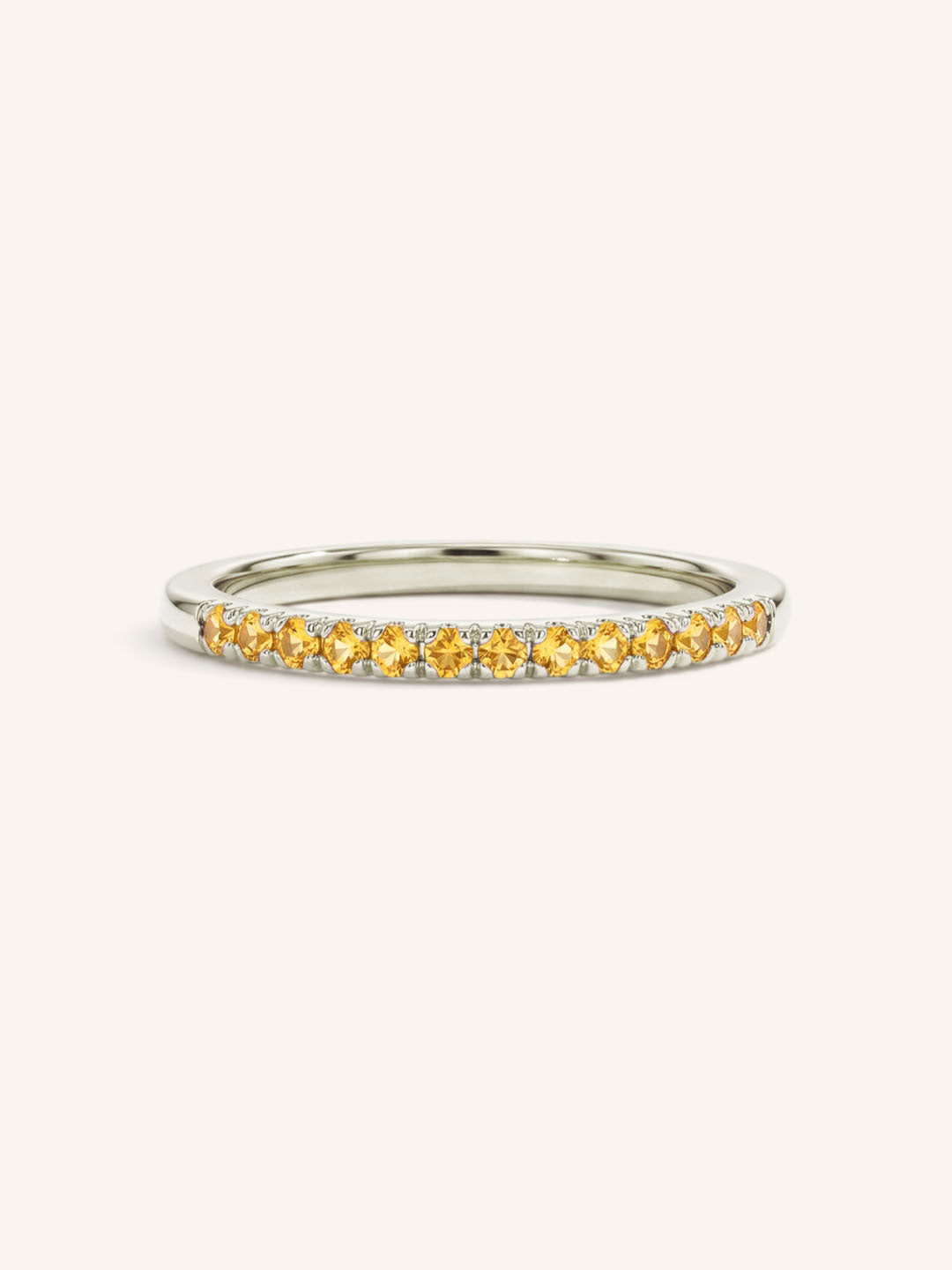 White Gold Citrine Birthstone Stackable Ring front view on white background