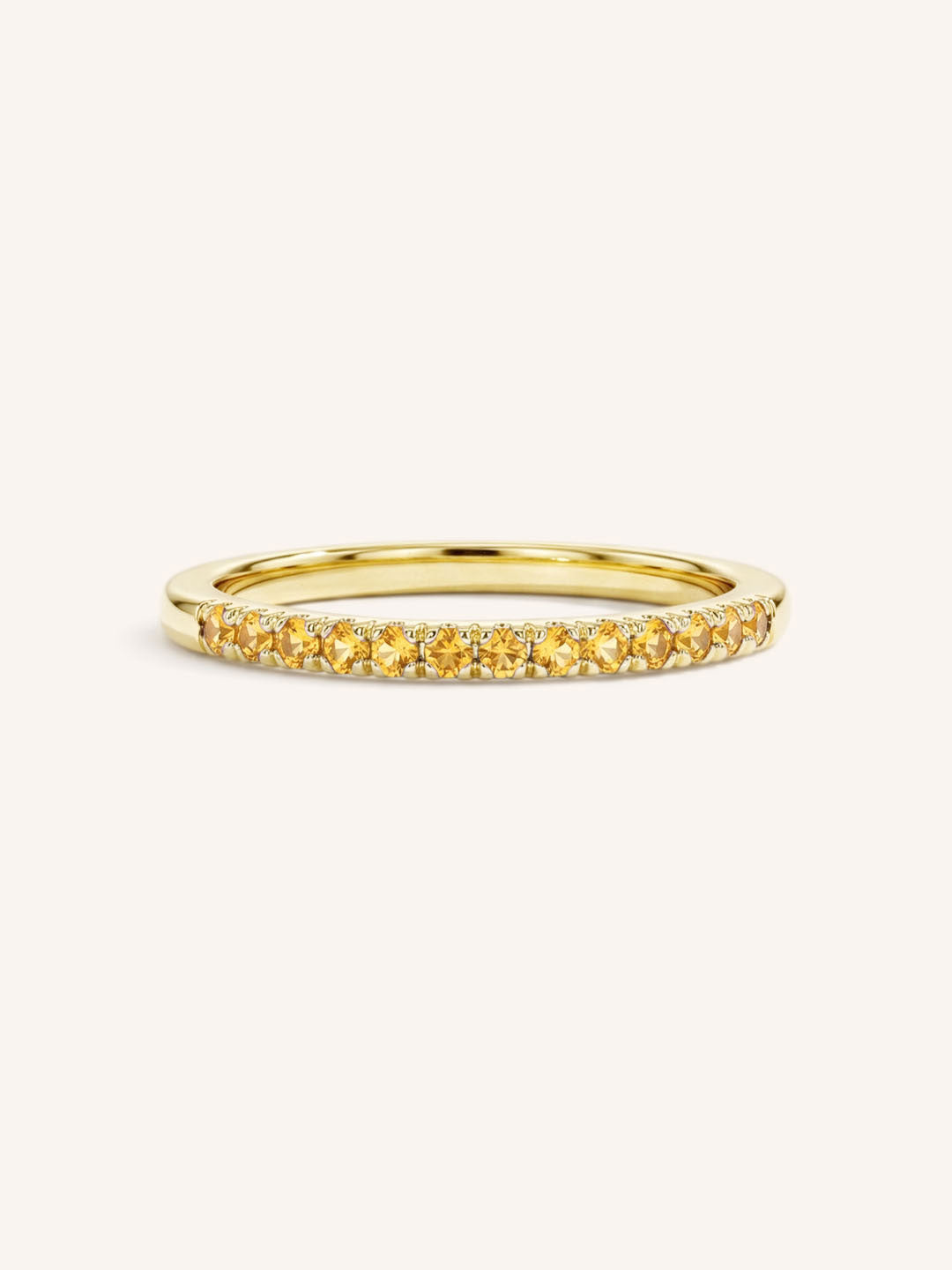 Yellow Gold Citrine Birthstone Stackable Ring front view on white background