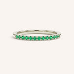 White Gold Emerald Birthstone Stackable Ring front view on white background