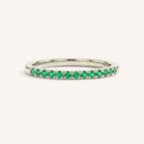 White Gold Emerald Birthstone Stackable Ring front view on white background