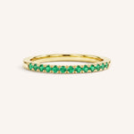 Yellow Gold Emerald Birthstone Stackable Ring front view on white background