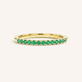 Yellow Gold Emerald Birthstone Stackable Ring front view on white background