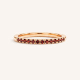 Rose Gold Red Garnet Birthstone Stackable Ring front view on white background