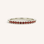 White Gold Red Garnet Birthstone Stackable Ring front view on white background