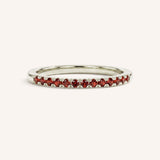 White Gold Red Garnet Birthstone Stackable Ring front view on white background