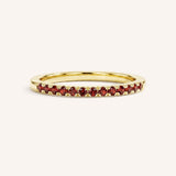Yellow Gold Red Garnet Birthstone Stackable Ring front view on white background