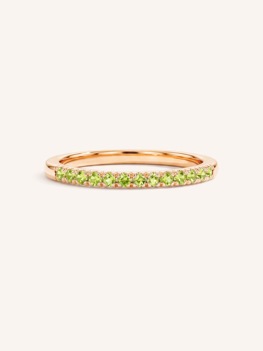 Rose Gold Peridot Birthstone Stackable Ring front view on white background