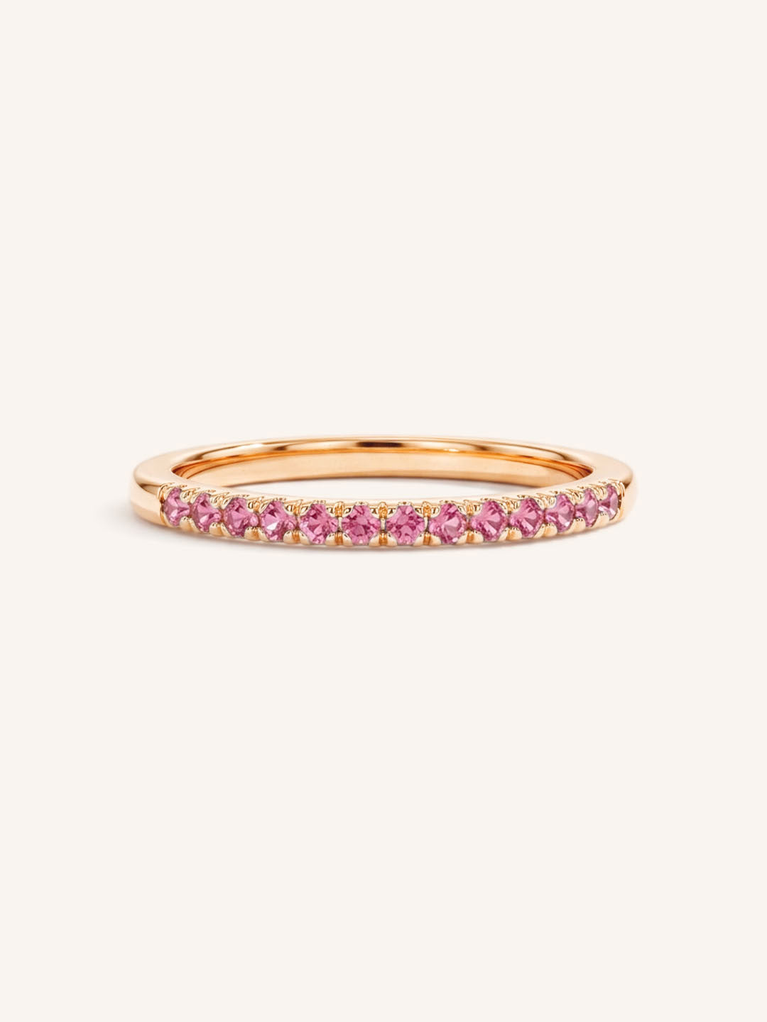 Rose Gold Pink Tourmaline Birthstone Stackable Ring front view on white background