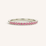 White Gold Pink Tourmaline Birthstone Stackable Ring front view on white background