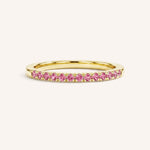 Yellow Gold Pink Tourmaline Birthstone Stackable Ring front view on white background