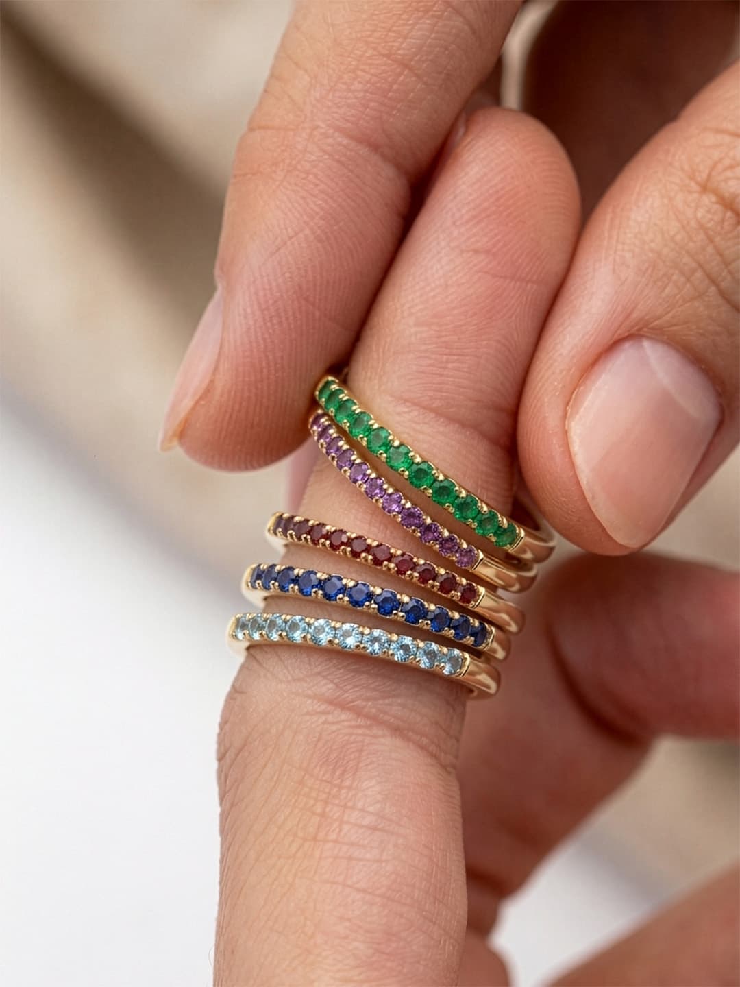 Birthstone Stackable Rings lifestyle photo worn on hand