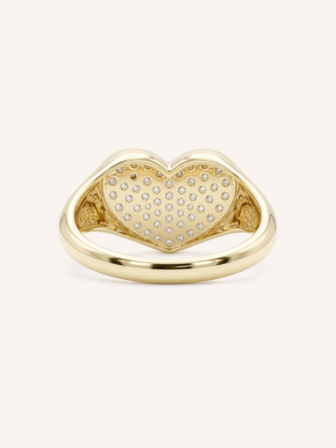 Yellow Gold Pave Diamond Heart Signet Ring back view on white background