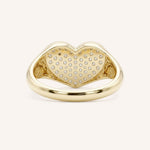 Yellow Gold Pave Diamond Heart Signet Ring back view on white background