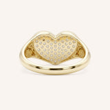 Yellow Gold Pave Diamond Heart Signet Ring back view on white background