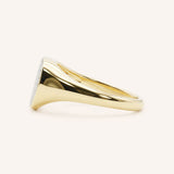Yellow Gold Pave Diamond Heart Signet Ring side view on white background