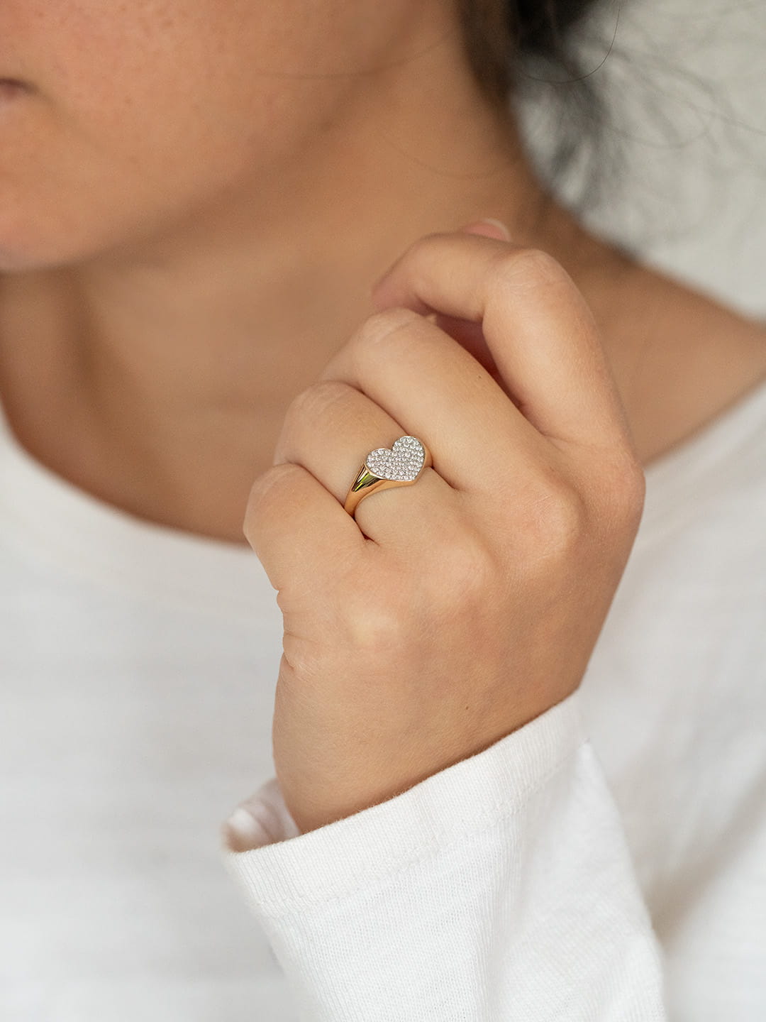 Pave Diamond Heart Signet Ring lifestyle photo worn on hand