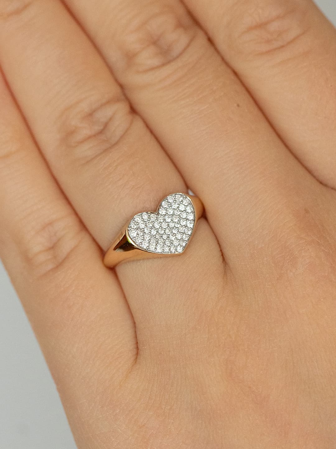 Pave Diamond Heart Signet Ring lifestyle photo worn on hand