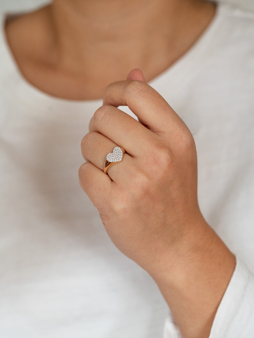 Pave Diamond Heart Signet Ring lifestyle photo worn on hand