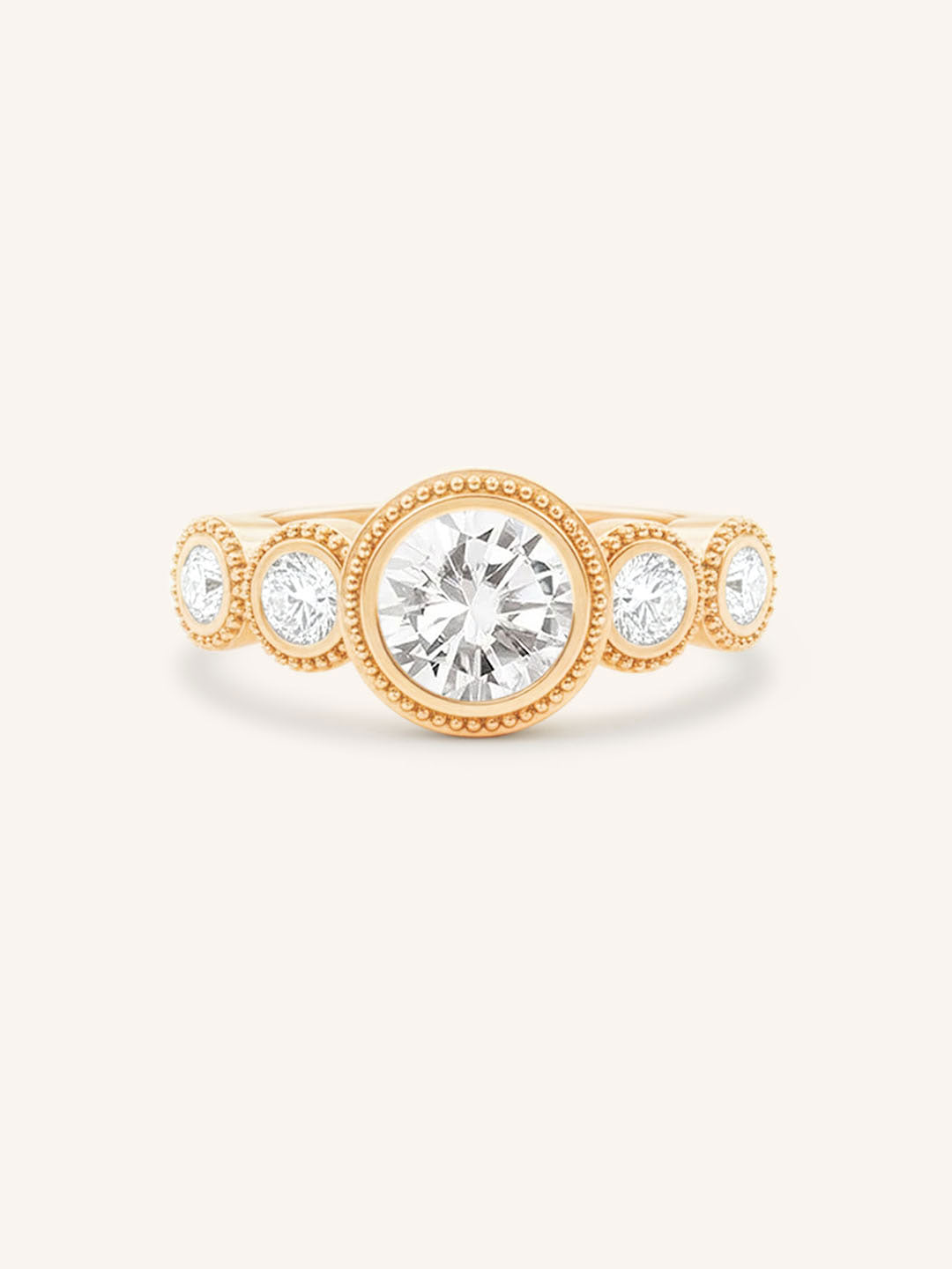Aralia Round Bezel Five Stone Milgrain Engagement Ring