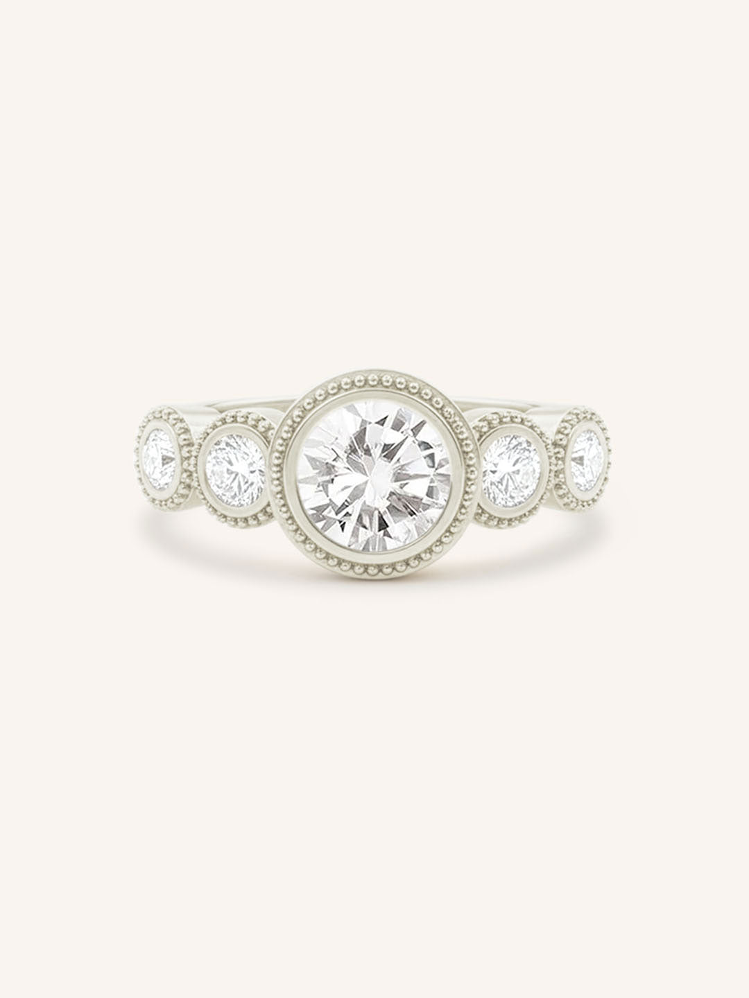 Aralia Round Bezel Five Stone Milgrain Engagement Ring