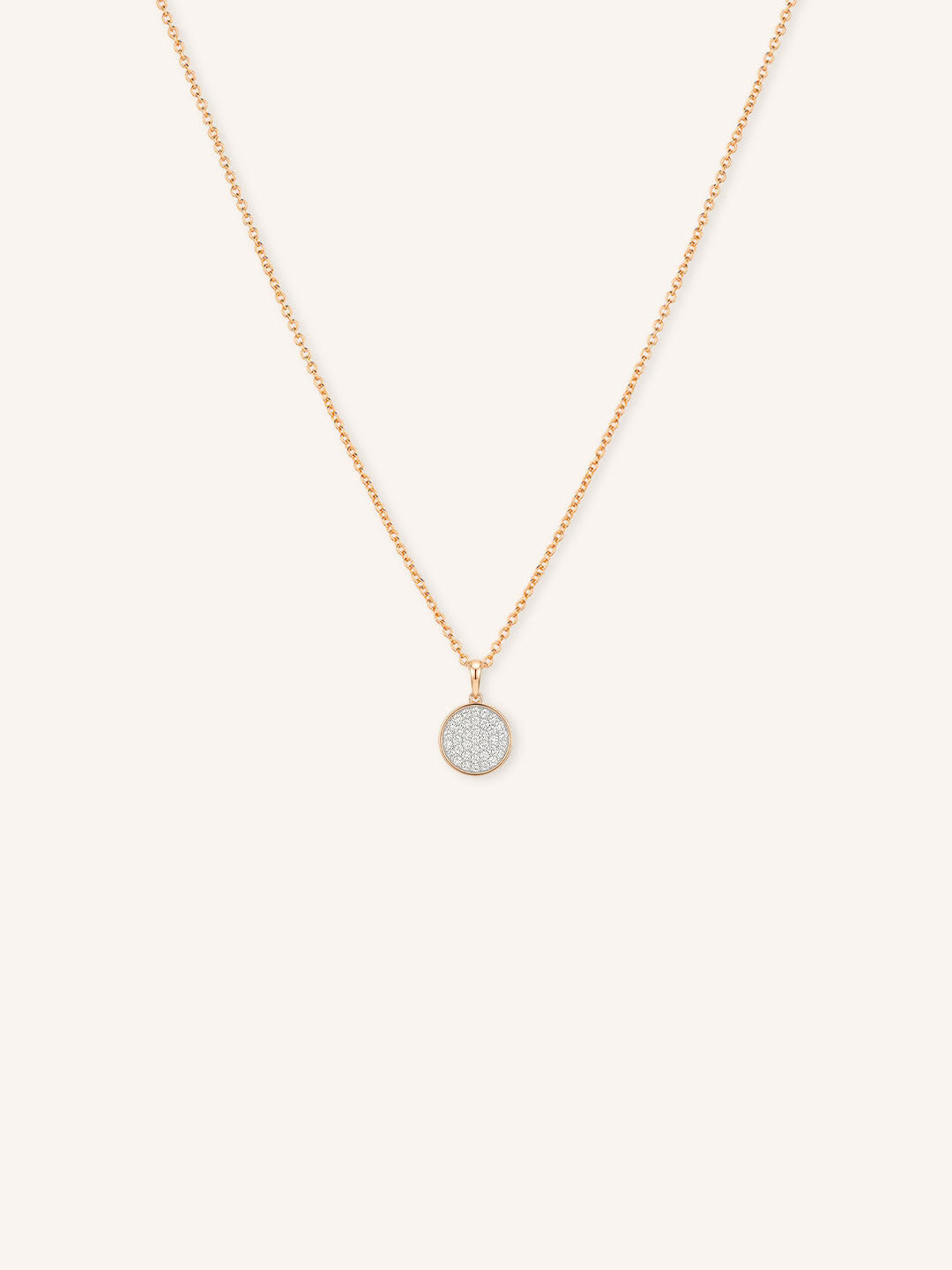 Round Diamond Pave Disc Charm Pendant Necklace