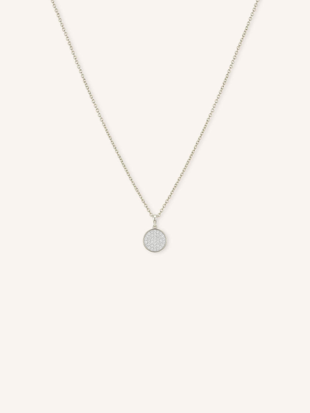Round Diamond Pave Disc Charm Pendant Necklace