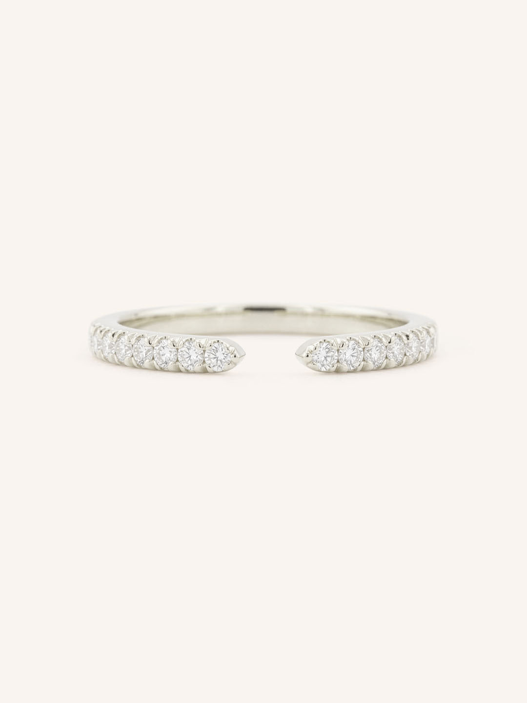 White Gold Minet Diamond Open Ring front view on white background
