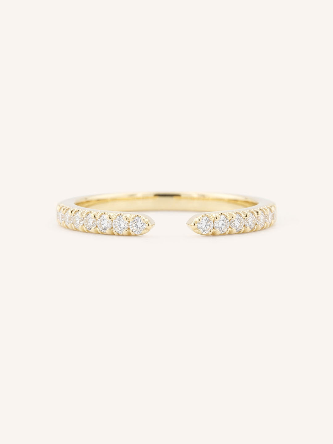 Yellow Gold Minet Diamond Open Ring front view on white background