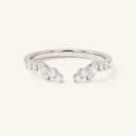 White Gold Round and Marquise Open Diamond Stack Ring front view on white background