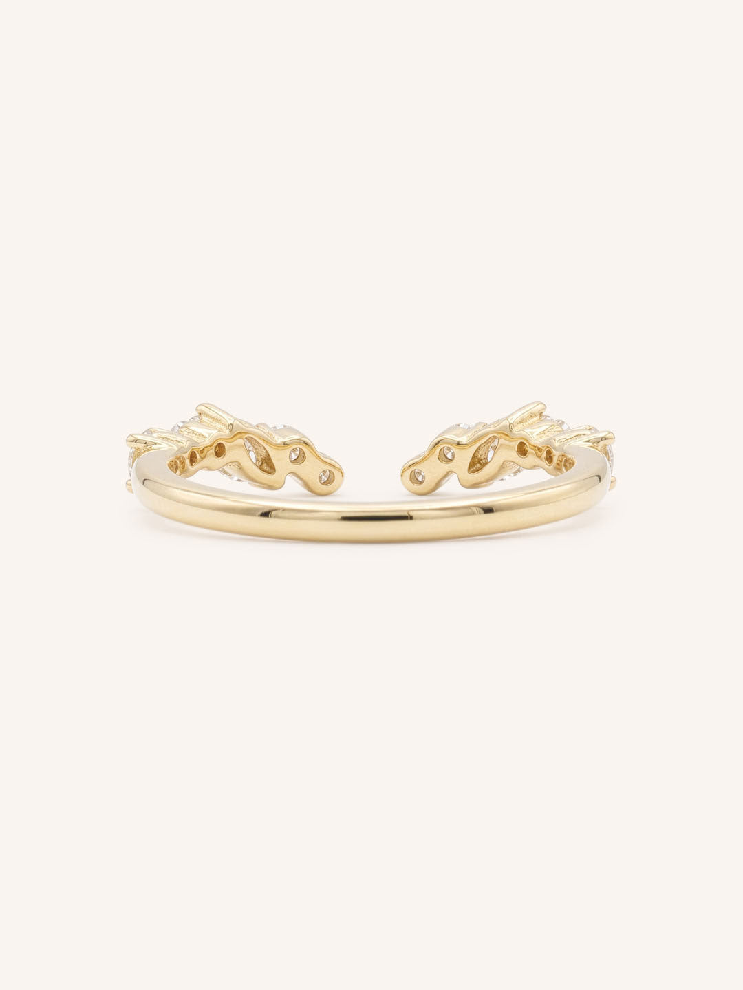 Yellow Gold Round and Marquise Open Diamond Stack Ring back view on white background