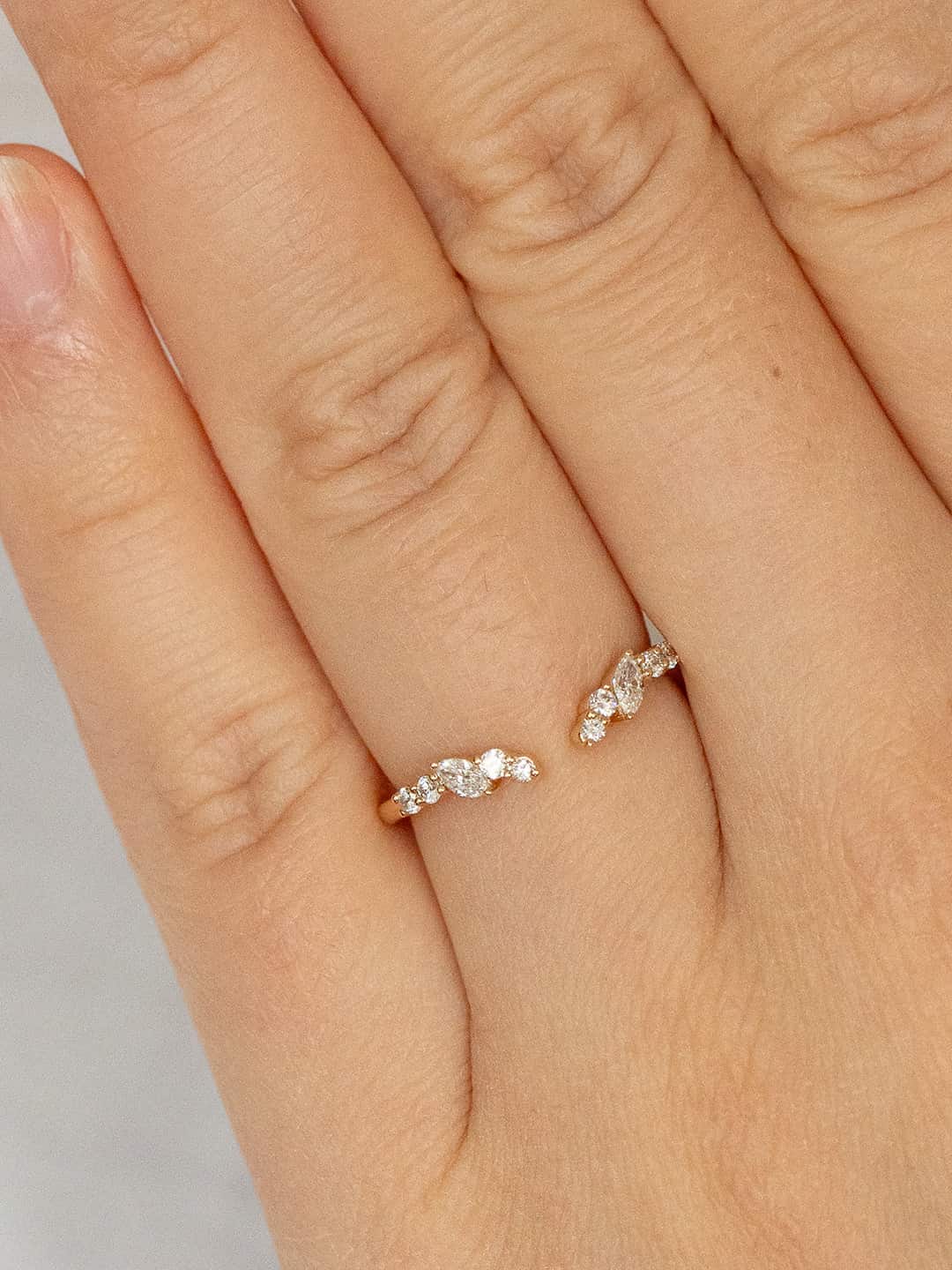 Round and Marquise Open Diamond Stack Ring lifestyle photo worn on hand