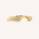 Yellow gold Valentina diamond pave open band ring side view on white background