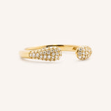 Yellow gold Valentina diamond pave open band ring side view on white background