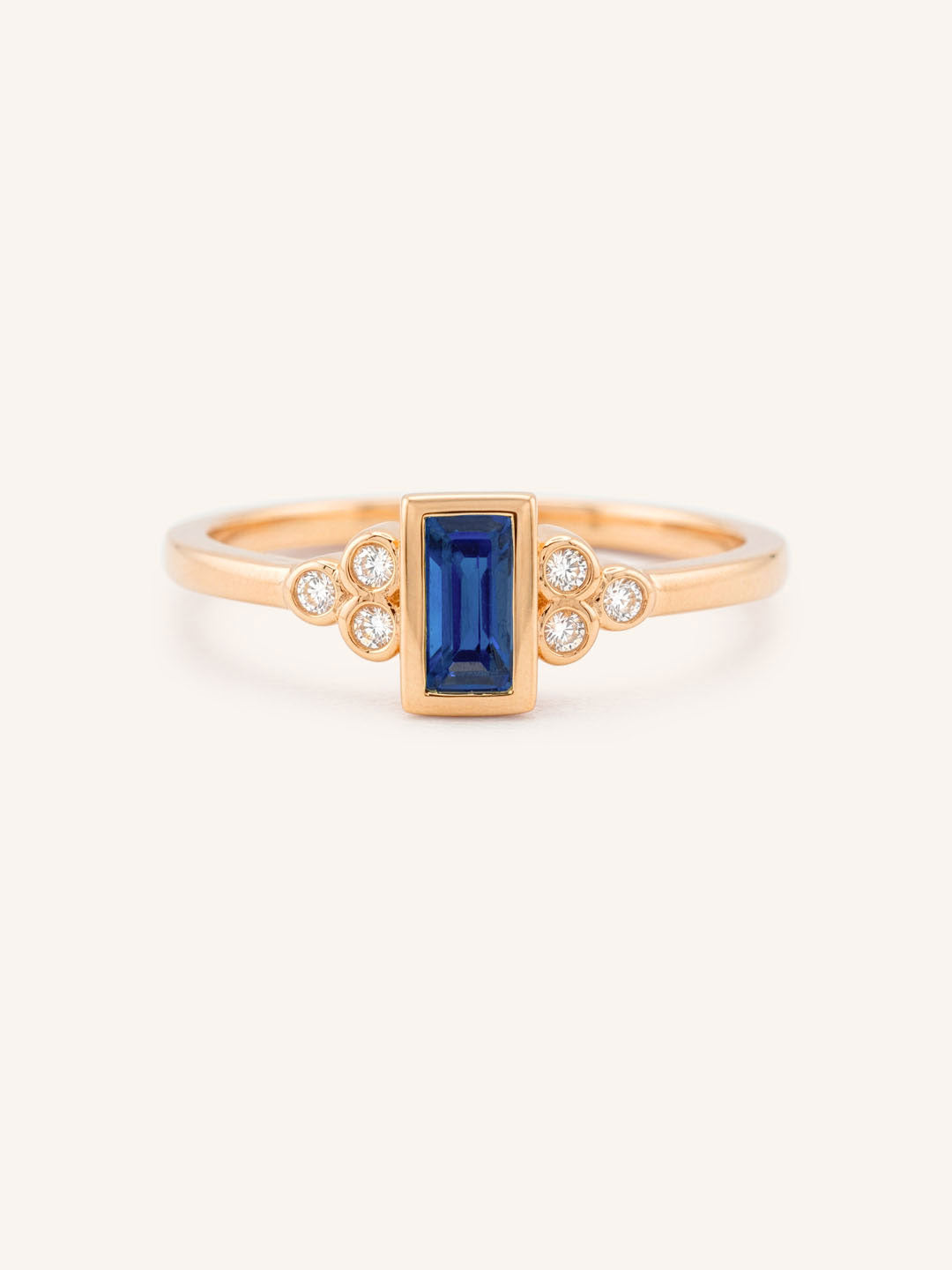 Rose Gold Abigail Blue Sapphire Diamond Accented Ring front view on white background