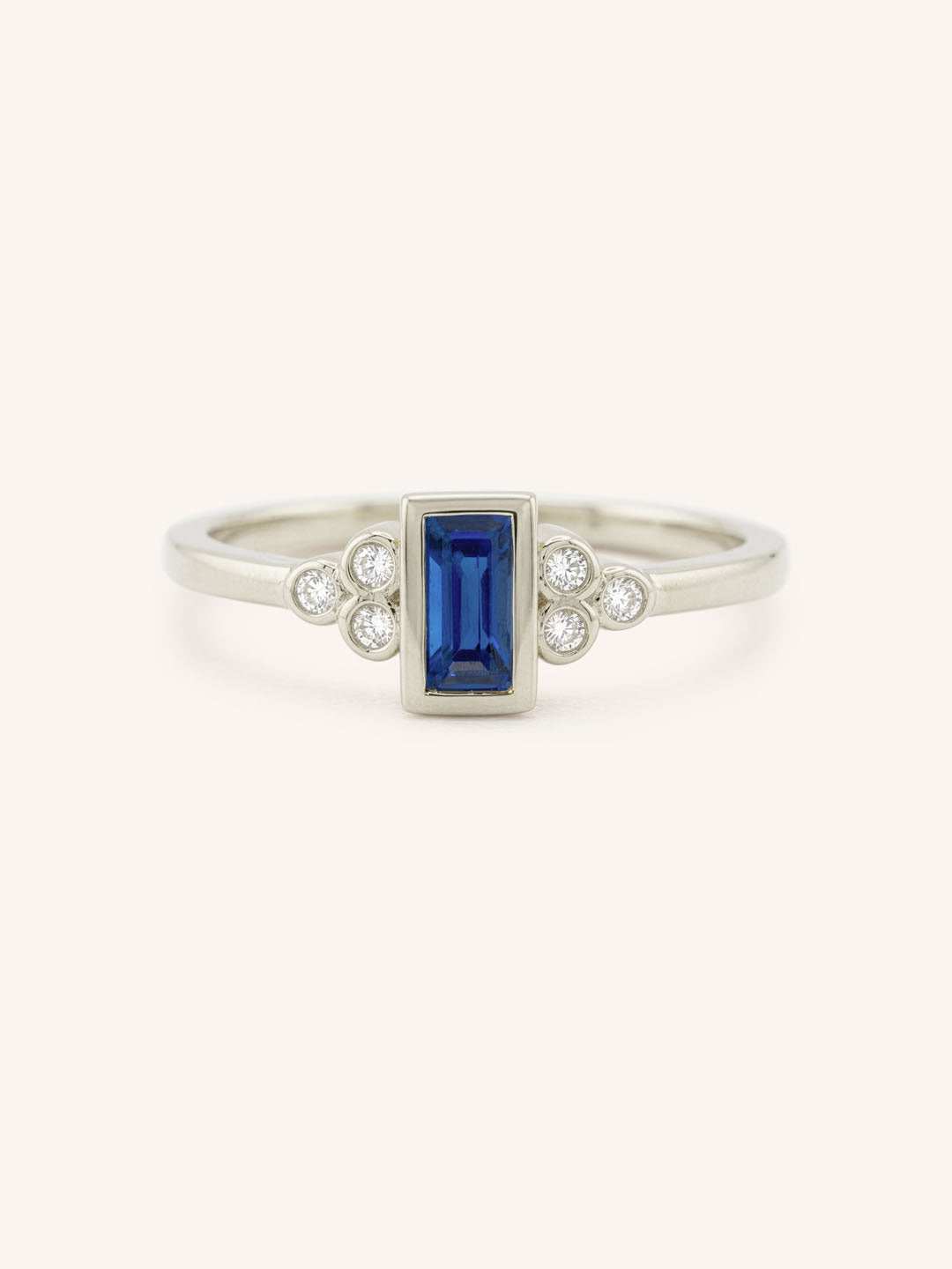 White Gold Abigail Blue Sapphire Diamond Accented Ring front view on white background