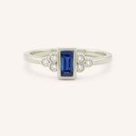 White Gold Abigail Blue Sapphire Diamond Accented Ring front view on white background
