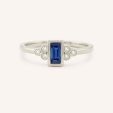 White Gold Abigail Blue Sapphire Diamond Accented Ring front view on white background