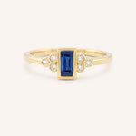Yellow Gold Abigail Blue Sapphire Diamond Accented Ring front view on white background