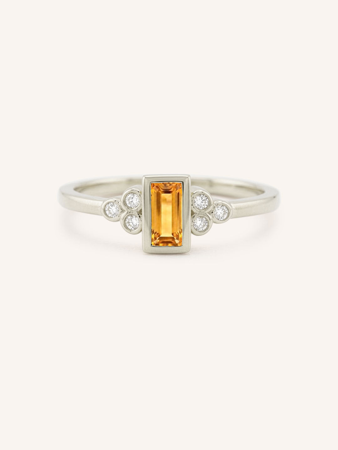 White Gold Abigail Citrine Diamond Accented Ring front view on white background