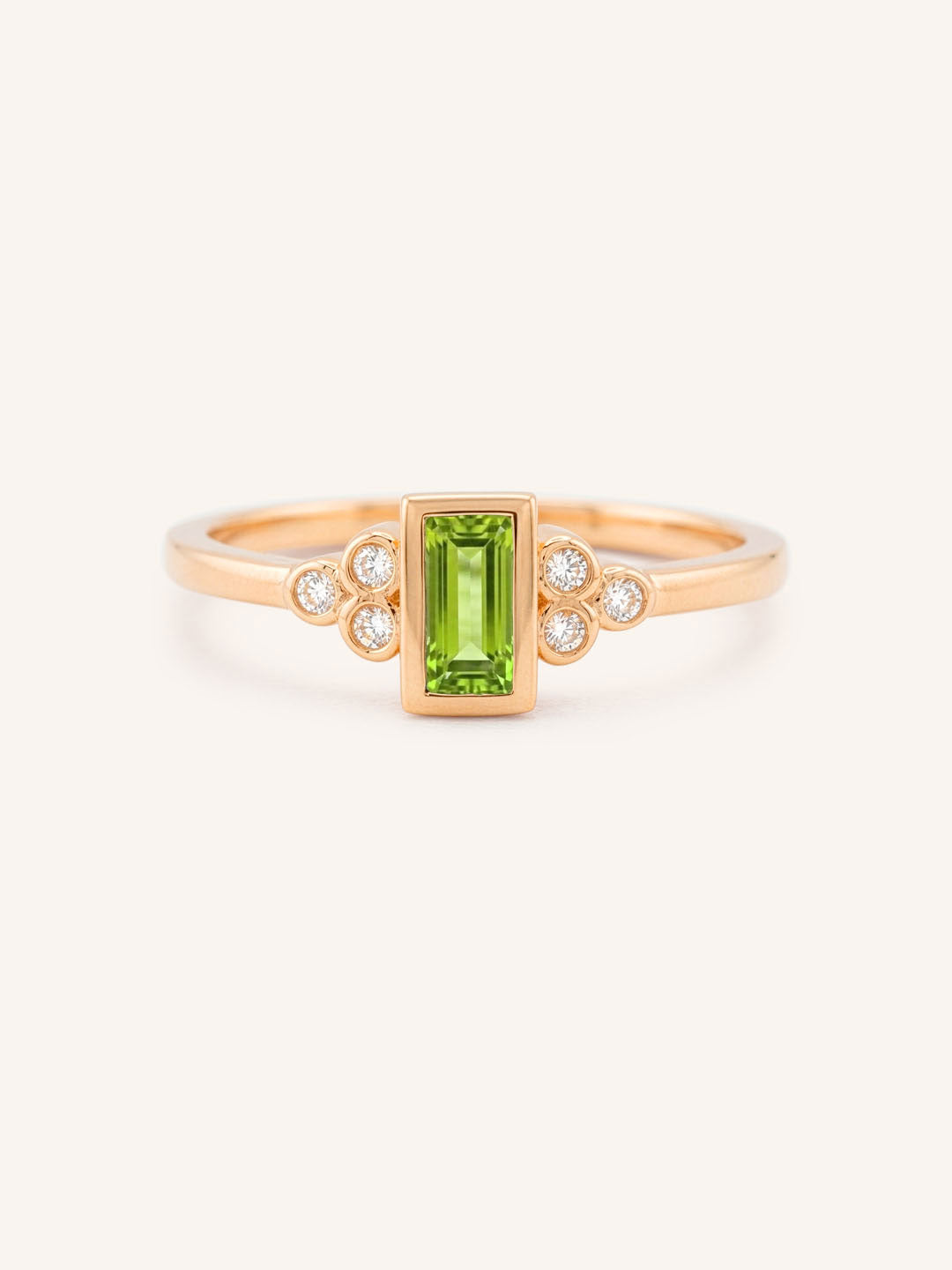 Rose Gold Abigail Peridot Diamond Accented Ring front view on white background