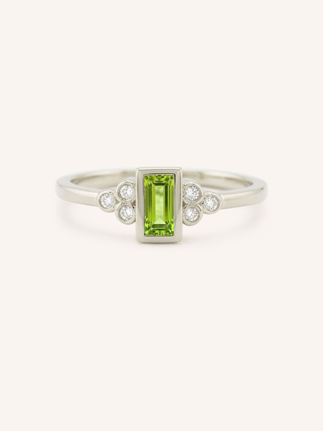 White Gold Abigail Peridot Diamond Accented Ring front view on white background