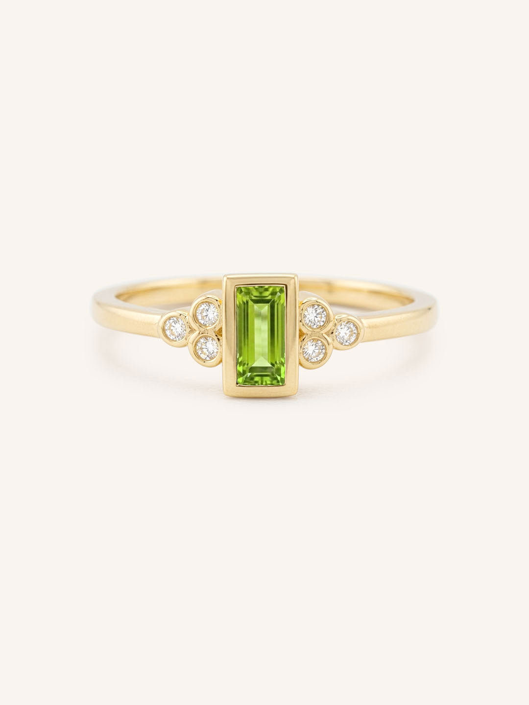 Yellow Gold Abigail Peridot Diamond Accented Ring front view on white background