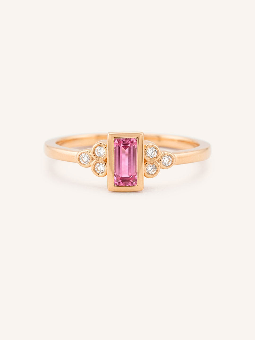 Rose Gold Abigail Pink Tourmaline Diamond Accented Ring front view on white background