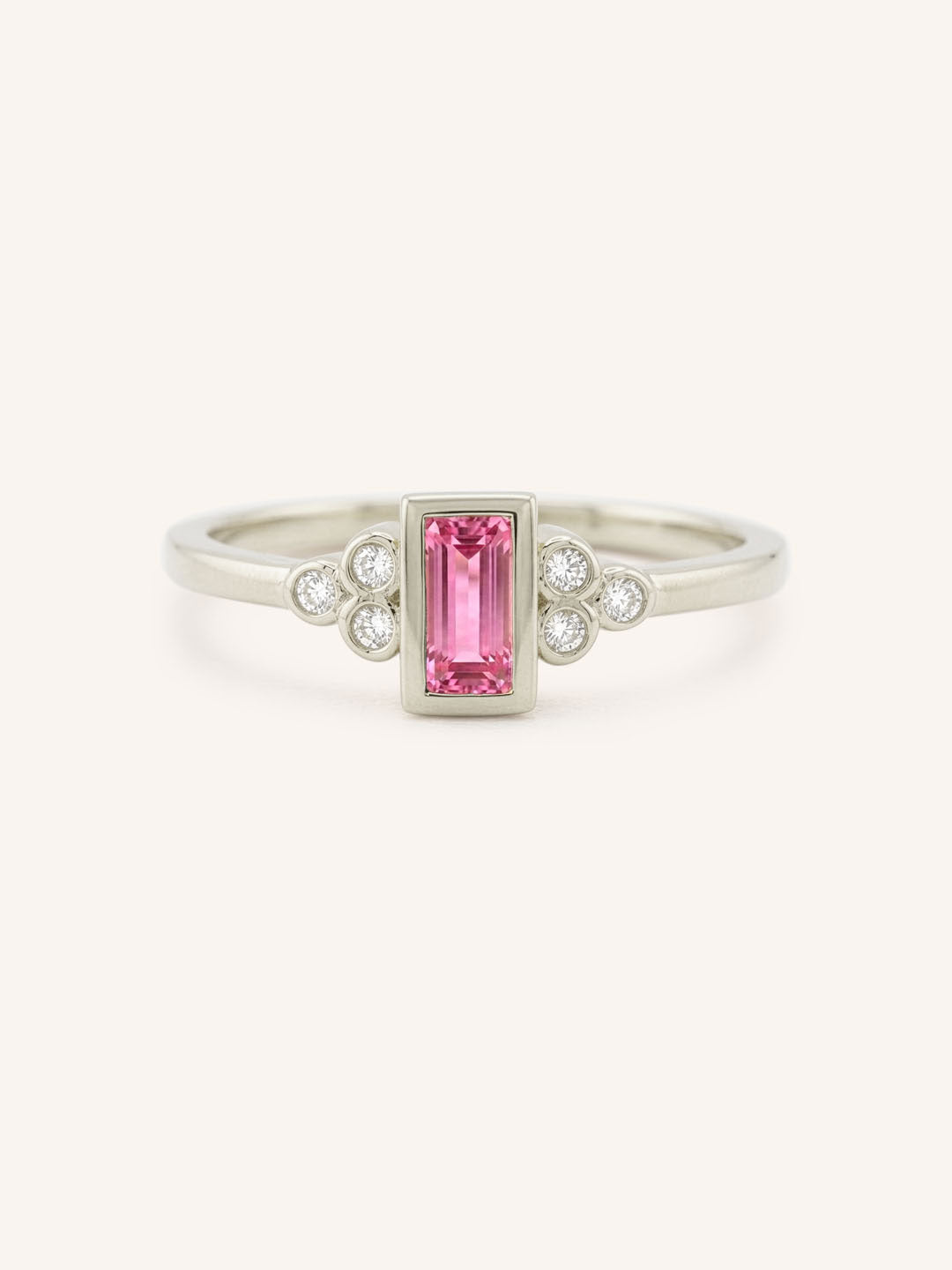 White Gold Abigail Pink Tourmaline Diamond Accented Ring front view on white background