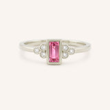 White Gold Abigail Pink Tourmaline Diamond Accented Ring front view on white background
